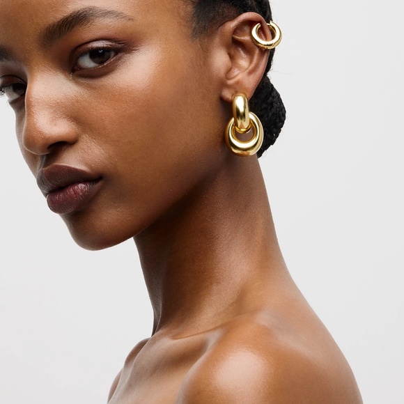 New JCREW Rounded Chainlink Earrings in Shiny Matte Gold $49 BX849 - Picture 2 of 4